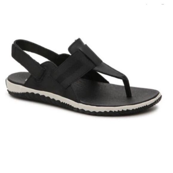 Sorel Women's Out N About Leather Black Flats Sandals - Picture 1 of 7